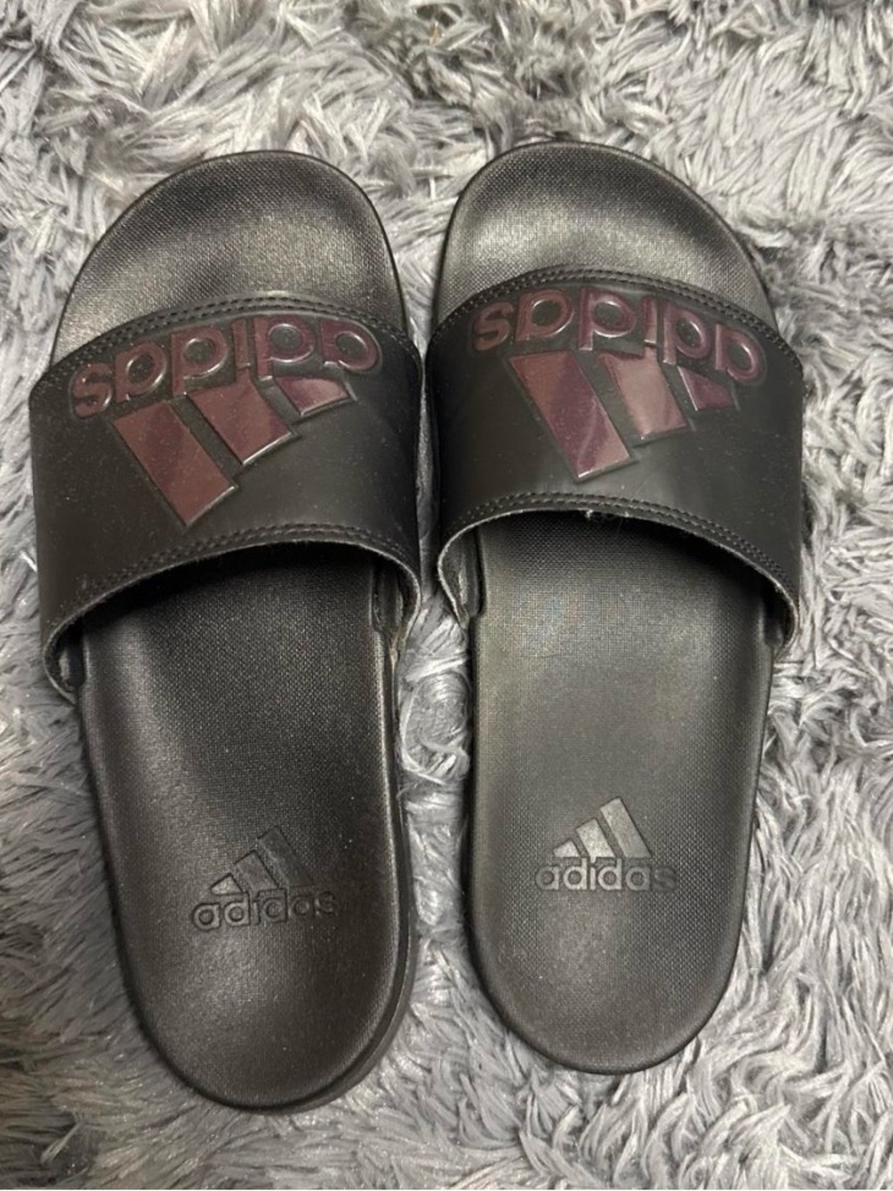 adidas Black Slides with Maroon Logo Accent - Kids
